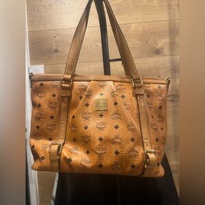 MCM Large Visetos Cognac Tote Bag